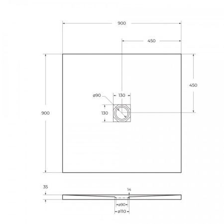 Душевой поддон из искусственного мрамора в комплекте с сифоном BelBagno UNO TRAY-MR-UNO-A-90-35-NERO