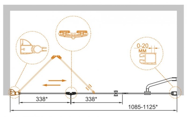 Душевая дверь CEZARES ELENA-W-BS-13-40+45/45-C-Cr