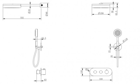 Встраиваемый душевой комплект CEZARES MOON-SET-TA250-01