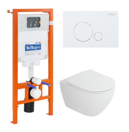 Унитаз подвесной с сиденьем BelBagno STYLUS-TOR + Система инсталляции для унитазов с кнопкой смыва B