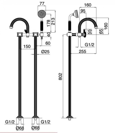 Напольный смеситель для ванны с ручным душем Cezares APHRODITE-VDP-02-M Напольный смеситель для ванны с ручным душем Cezares APHRODITE-VDP-02-M