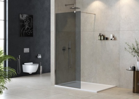 Душевая перегородка с односторонним входом, стекло прозрачное, профиль чёрный, 700x1950 мм CEZARES L