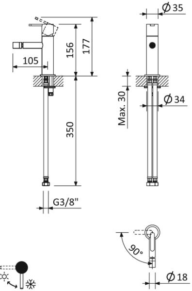 Смеситель для биде CEZARES LEAF-BSM-L-ST