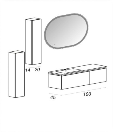 Подвесной шкафчик с двумя выдвижными ящиками, 100х45х32 Cezares 54406