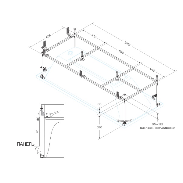 Металлический каркас для акриловой ванны CEZARES EMP-170-75-MF-R