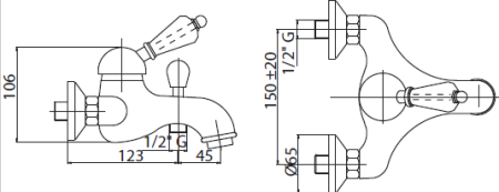 Смеситель для ванны и душа Cezares ELITE-VM-03/24-Nc Смеситель для ванны и душа Cezares ELITE-VM-03/24-Nc