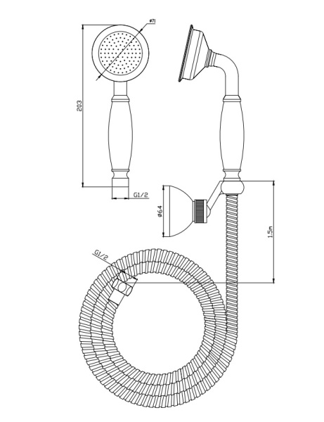 Ручной душ со шлангом и держателем CEZARES LIRA-M-DEF2-02-Bi