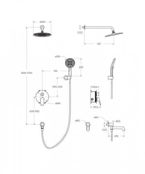 Душевой комплект встраиваемый с изливом BelBagno MARINO-VDSET-CRM Душевой комплект встраиваемый с изливом BelBagno MARINO-VDSET-CRM