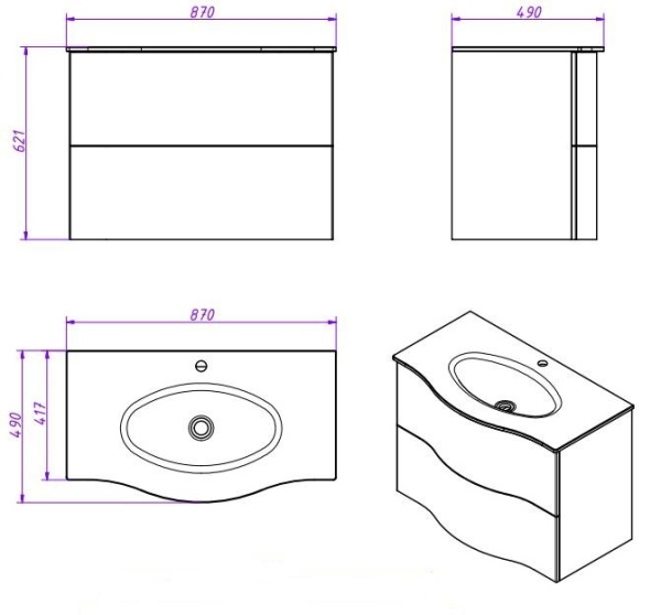 База под стеклянную раковину подвесная с двумя выкатными ящиками Cezares PETALO-900-2C-SO-RC-P