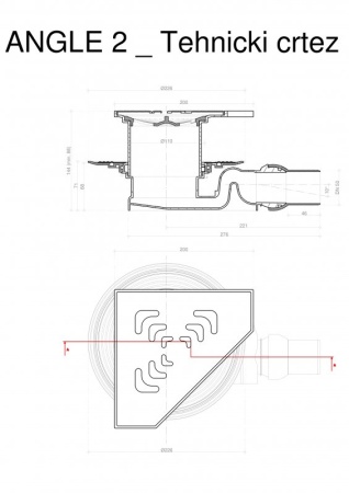 Угловой трап 194х194 мм Confluo Standard Angle, металл с перфорацией Square (квадрат) PESTAN 1300001