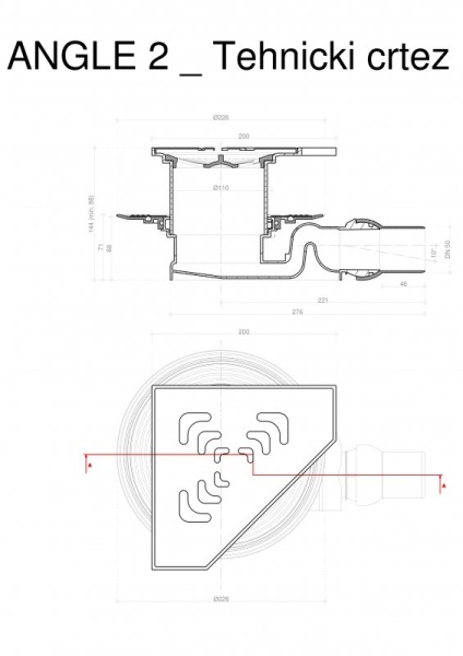 Угловой трап 194х194 мм Confluo Standard Vertical Angle, металл с перфорацией Square (квадрат) PESTA