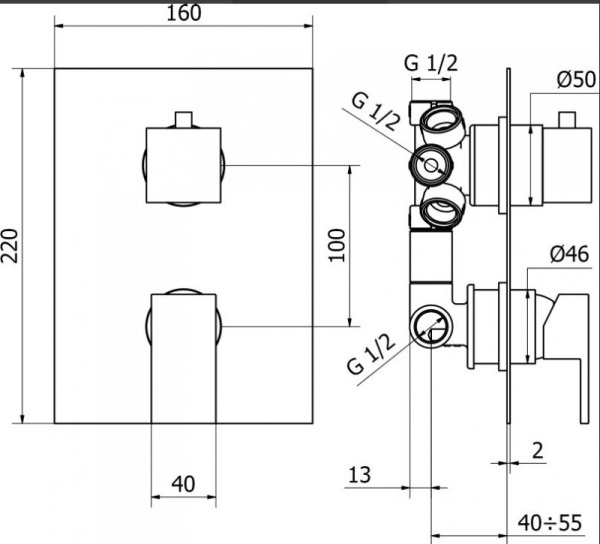 Встраиваемый смеситель для душа с 5-и позиционным переключателем Cezares CZR-VDIM5-01-Cr Встраиваемый смеситель для душа с 5-и позиционным переключателем Cezares CZR-VDIM5-01-Cr