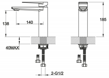 Смеситель для раковины высота 185 мм BelBagno CAR-LVMA-CRM