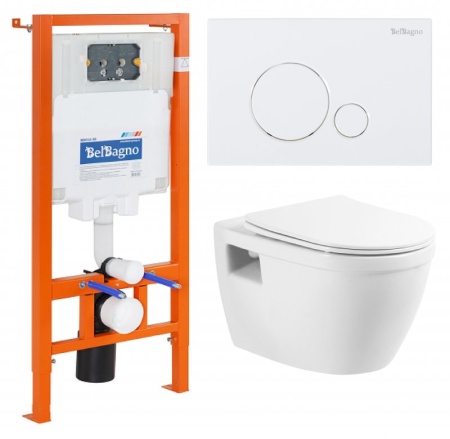 Унитаз подвесной с сиденьем BelBagno LOTO + Система инсталляции для унитазов с кнопкой смыва BB014-S