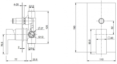 Встраиваемый однорычажный смеситель для душа с переключателем на 2 выхода Cezares UNIKA-VDIM-02 Встраиваемый однорычажный смеситель для душа с переключателем на 2 выхода Cezares UNIKA-VDIM-02