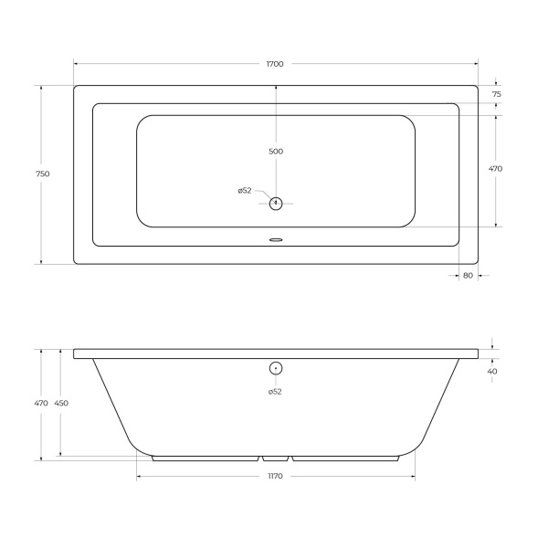 Акриловая ванна CEZARES PLANE-170-75-45-W37