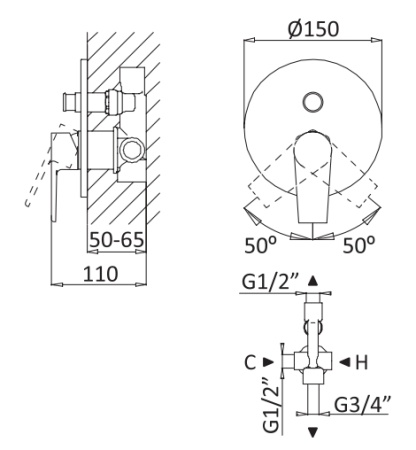 Встраиваемый смеситель для душа CEZARES NAUTIC-VDIM-NOP Встраиваемый смеситель для душа CEZARES NAUTIC-VDIM-NOP