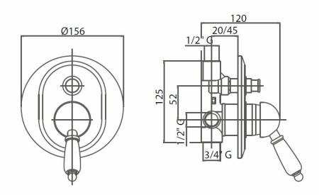 Встраиваемый смеситель для душа с переключателем Cezares VENEZIA-VDIM-03/24-Bi Встраиваемый смеситель для душа с переключателем Cezares VENEZIA-VDIM-03/24-Bi