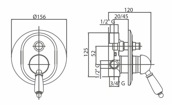 Встраиваемый смеситель для душа с переключателем Cezares VENEZIA-VDIM-03/24-Bi Встраиваемый смеситель для душа с переключателем Cezares VENEZIA-VDIM-03/24-Bi