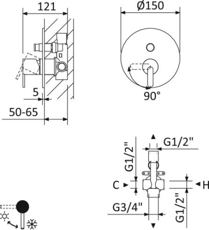 Встраиваемый смеситель CEZARES LEAF-VDIM-NOP Встраиваемый смеситель CEZARES LEAF-VDIM-NOP