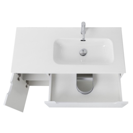 База под раковину подвесная с двумя выкатными ящиками и одной распашной дверцей, левосторонняя, 1200