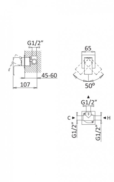 Встраиваемый смеситель для душа CEZARES PORTA-DIM-SS Встраиваемый смеситель для душа CEZARES PORTA-DIM-SS