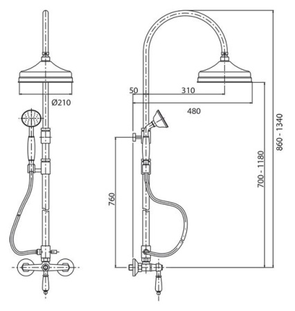 Душевая стойка со смесителем, верхним и ручным душем Cezares MARGOT-CD-01-Bi
