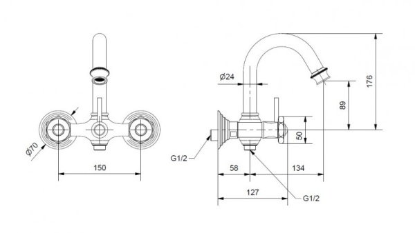Смеситель для ванны и душа Cezares APHRODITE-V-03/24-S1 Смеситель для ванны и душа Cezares APHRODITE-V-03/24-S1