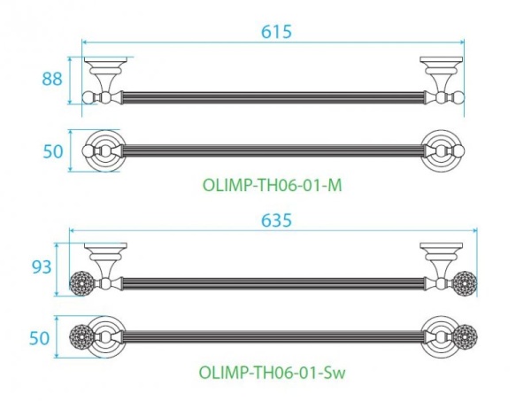 Полотенцедержатель одинарный подвесной 60 см Cezares OLIMP-TH06-02-Sw Полотенцедержатель одинарный подвесной 60 см Cezares OLIMP-TH06-02-Sw