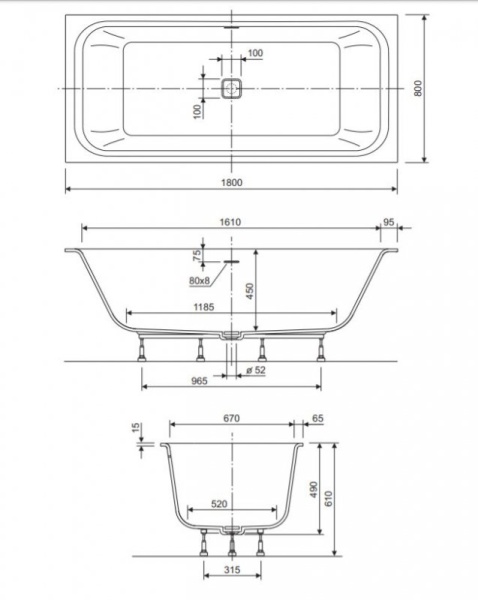 Ванна из литьевого мрамора, пристенная Cezares TITAN-VARIO-190-90-WL