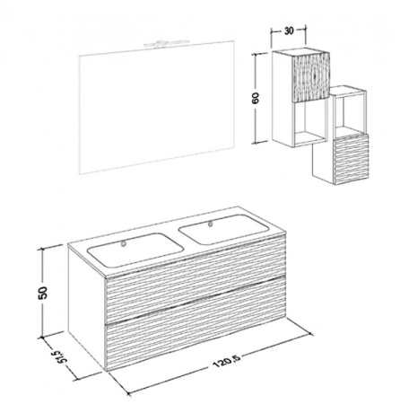Колонна с одной распашной дверцей и двумя открытыми полками Cezares BACL140.601