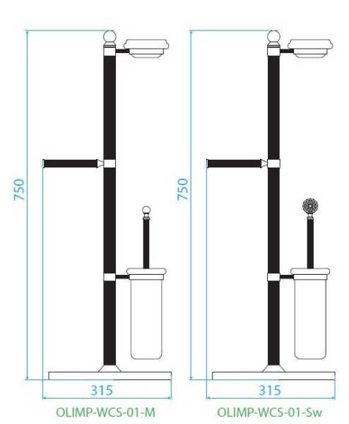 Стойка напольная c держателем туалетной бумаги, щёткой для унитаза и держателем мыльницы Cezares OLI