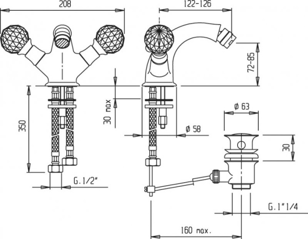 Смеситель для биде c донным клапаном Cezares LORD-BS1-03/24
