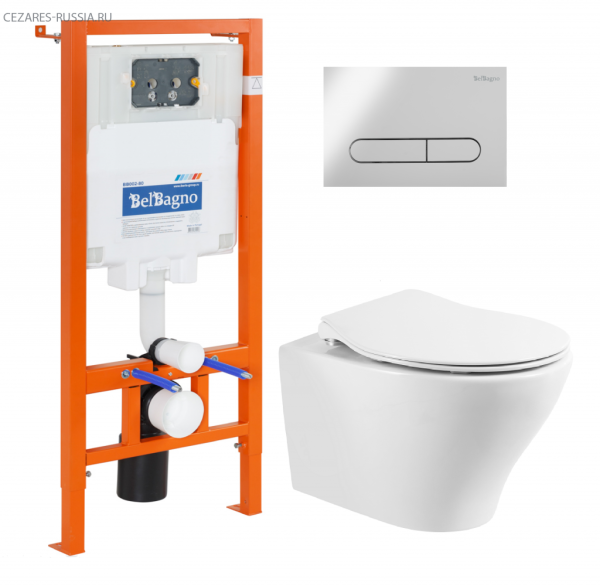 Унитаз подвесной с сиденьем BelBagno ACQUA + Система инсталляции для унитазов с кнопкой смыва BB005- Унитаз подвесной с сиденьем BelBagno ACQUA + Система инсталляции для унитазов с кнопкой смыва BB005-