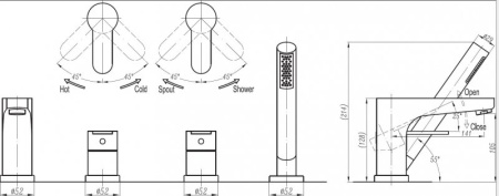 Смеситель на борт ванны с ручным выдвижным душем Cezares LACONICO-C-BVDM-BLC
