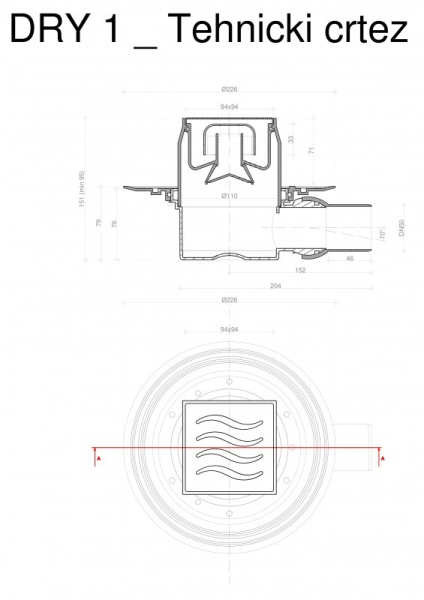 Точечный трап 100х100 мм CONFLUO STANDARD DRY 1 CERAMIC,с сухим затвором PESTAN 13000107