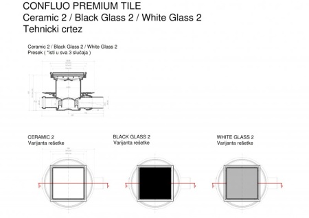 Точечный трап 150х150 мм Confluo Standard White Glass 1,белое стекло, с рамкой PESTAN 13000093