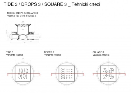 Точечный трап 150х150 мм Confluo Standard Drops 4,металл с перфорацией Drops (Капли), без рамки Ceza
