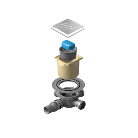 Точечный трап 100х100 мм Confluo Standard Dry 1,с сухим затвором, металл с перфорацией Tide (Волна),