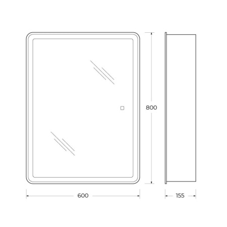 Зеркальный шкаф с одной распашной дверцей, с двумя стеклянными полками, со встроенной подсветкой и и