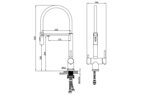 Смеситель для кухни с гибким изливом AltroBagno Flusso 050205 Or